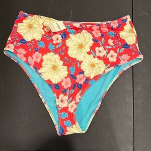 aerie High-Waist Floral Bikini Bottoms - Red, Yellow & Blue